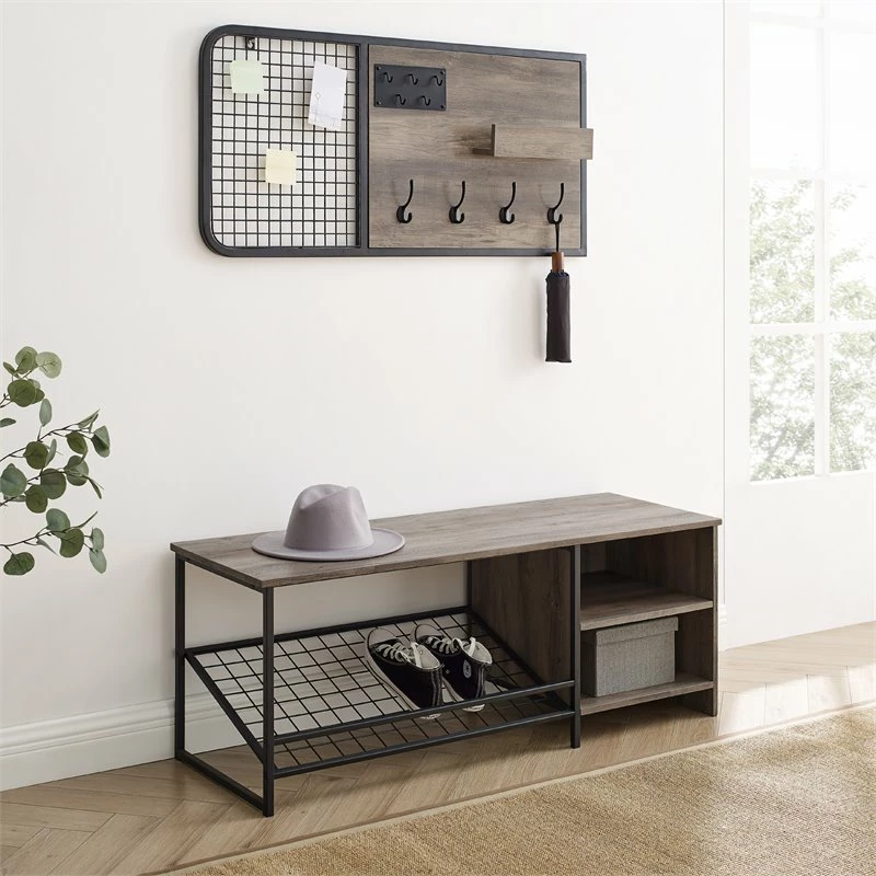 Buy 🎉 Walker Edison Modern Entry Bench With 👟 Shoe Storage And Wall Organizer Set In Gray Wash 🤩 - Image 2