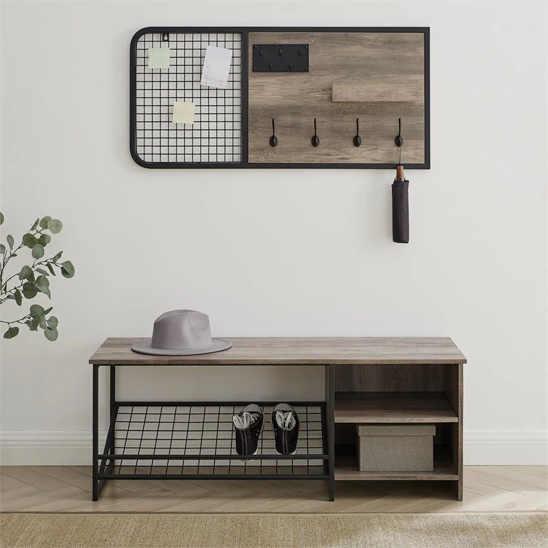 Buy 🎉 Walker Edison Modern Entry Bench With 👟 Shoe Storage And Wall Organizer Set In Gray Wash 🤩 - Image 3