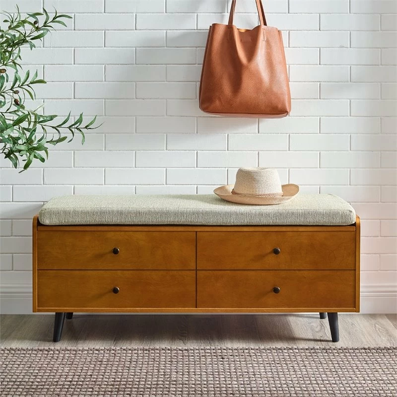 Cheapest โ๏ธ Walker Edison 46" Mid Century Storage Bench With Cushion In Acorn/Tan ๐ฏ - Image 4
