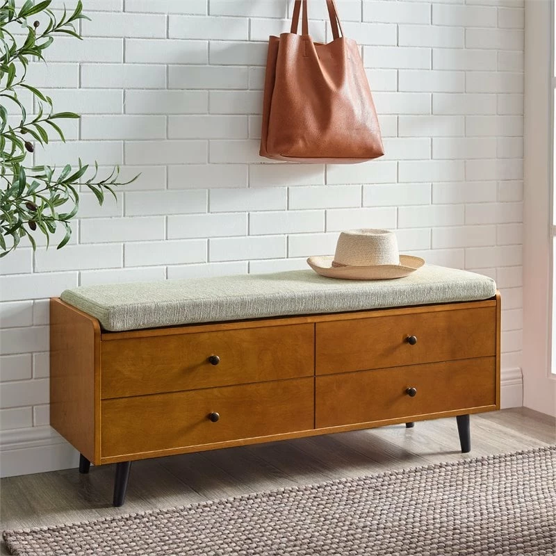 Cheapest โ๏ธ Walker Edison 46" Mid Century Storage Bench With Cushion In Acorn/Tan ๐ฏ - Image 6