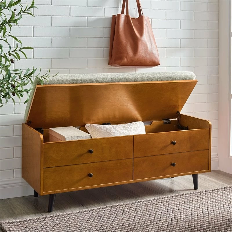 Cheapest โ๏ธ Walker Edison 46" Mid Century Storage Bench With Cushion In Acorn/Tan ๐ฏ - Image 7