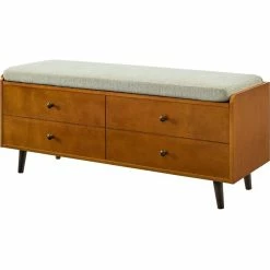 Cheapest ✔️ Walker Edison 46" Mid Century Storage Bench With Cushion In Acorn/Tan 💯