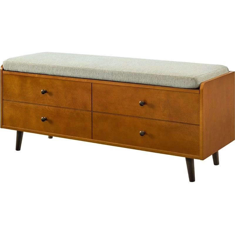 Cheapest โ๏ธ Walker Edison 46" Mid Century Storage Bench With Cushion In Acorn/Tan ๐ฏ
