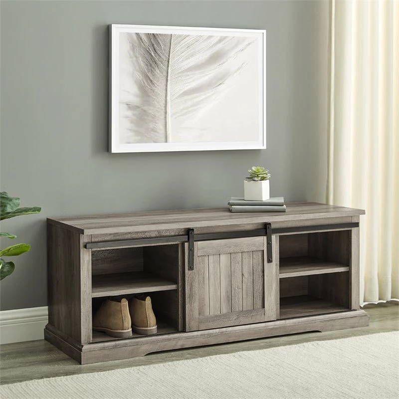 Flash Sale ๐ Walker Edison 48" Sliding Grooved Door Entry Bench With Storage In Gray Wash ๐ - Image 2