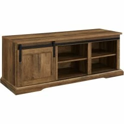 Best deal 🔥 Walker Edison 48" Sliding Grooved Door Entry Bench With Storage In Rustic Oak 😍