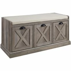 Buy 😀 Walker Edison Willow 40" Farmhouse 3 Drawer Storage Bench In Gray Wash/Oatmeal Linen 🎁