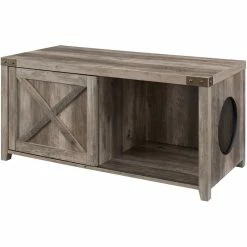 Top 10 ๐ Walker Edison 43" Sliding X Door Litter Box Bench With Circle Cutout In Gray Wash ๐