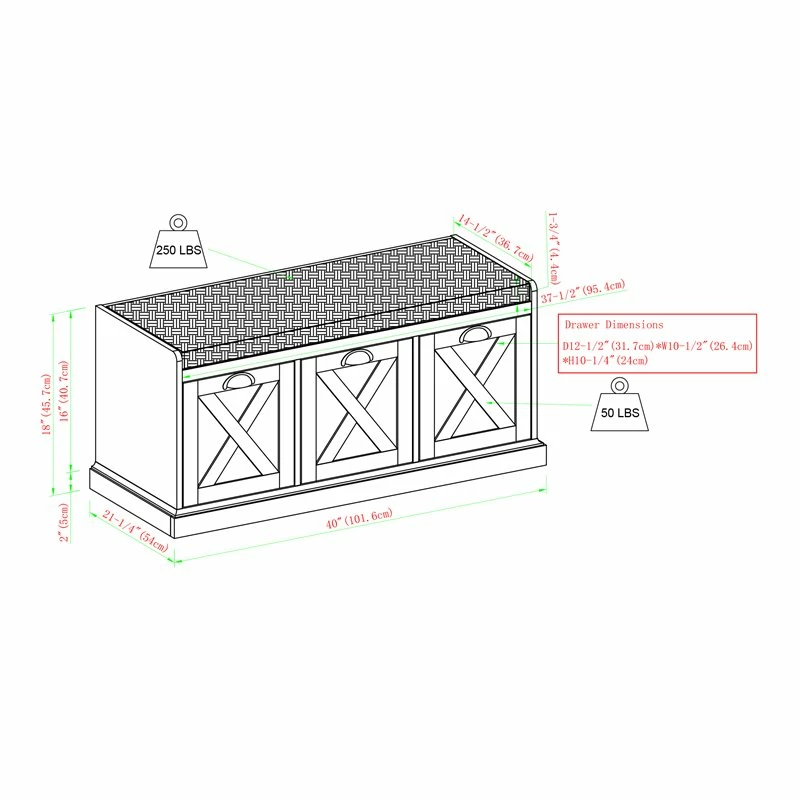Best deal 🌟 Walker Edison Willow 40" Farmhouse Storage Bench In Rustic Oak/Brushed White/Storm Gray 💯 - Image 5