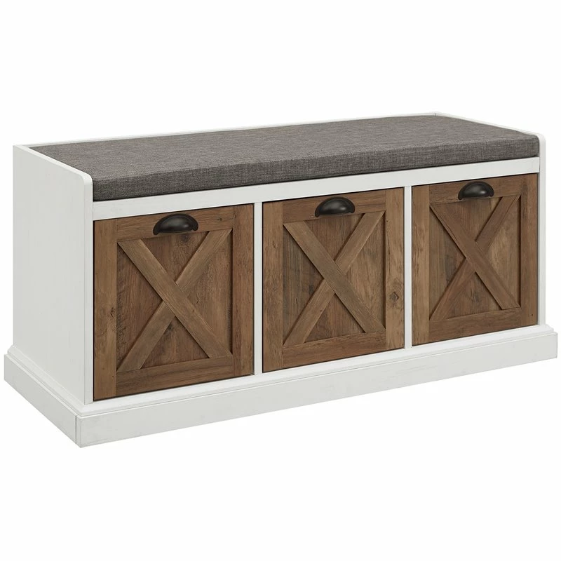 Best deal 🌟 Walker Edison Willow 40" Farmhouse Storage Bench In Rustic Oak/Brushed White/Storm Gray 💯