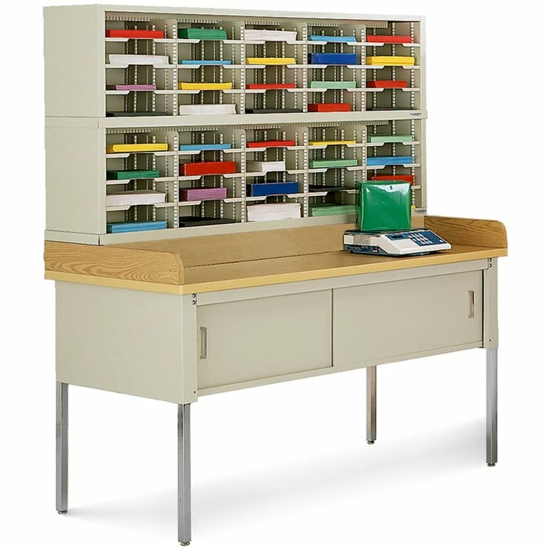 Best reviews of 🥰 Charnstrom 40-Pocket 60"W Double Sorter With Storage Table In Putty/Oak Top ✔️