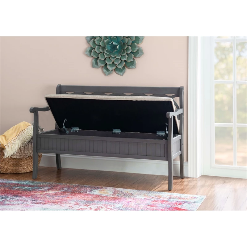 Discount ๐ Pemberly Row Transitional Wood Storage Bench In Gray โค๏ธ - Image 11