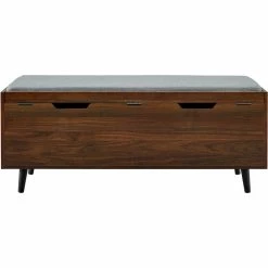 Best deal 🎉 Allora 46" Mid Century Storage Bench With Cushion In Dark Walnut/Gray 👏