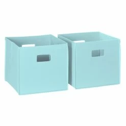Cheapest ⭐ RiverRidge 2-Piece Traditional Fabric Folding Storage Bin Set In Aqua Blue ✔️