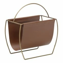 Best Sale ๐งจ Eden Home Modern Metal And PU Magazine Rack Of Sleek Steel Frame In Brown ๐