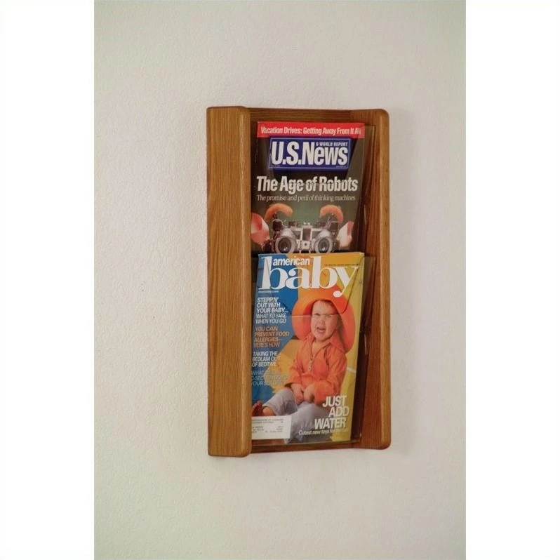 Promo 🥰 Wooden Mallet 2 Pocket Acrylic And Oak Wall Display In Medium Oak ✔️