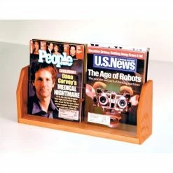Cheapest 😀 Wooden Mallet Countertop Magazine Display With 2 Pockets In Medium Oak 🎉