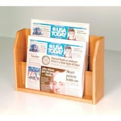 Promo 🔔 Wooden Mallet Newspaper Display With 2 Pockets In Light Oak 🌟
