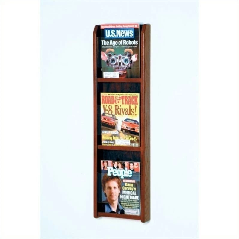 Outlet ๐ Wooden Mallet 3 Pocket Magazine Wall Display In Mahogany ๐งจ