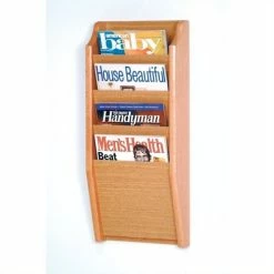 Promo 🔥 Wooden Mallet 4 Pocket Magazine Wall Rack In Light Oak 🥰
