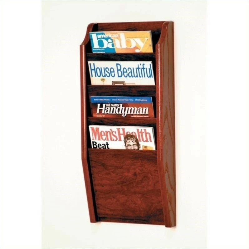 Budget ๐ Wooden Mallet 4 Pocket Magazine Wall Rack In Mahogany โค๏ธ