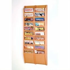 Promo 🎉 Wooden Mallet 20 Pocket Wall Mount Magazine Rack In Light Oak 👏